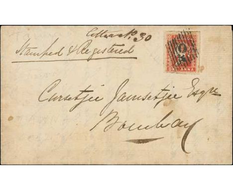 1855 (Dec 24) Entire letter from Tanna to Bombay endorsed "Stamped &amp; Registered, Letter no 30", franked 1854 1a (four mar