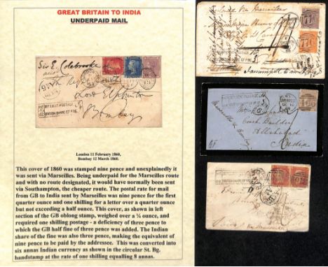 1860-68 Covers via Marseille charged the deficiency + 6d, with boxed "EXCG OZ / DEFICIENT POSTAGE / BRITISH SHARE OF FINE (3)