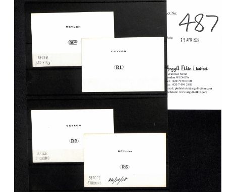 1918-19 50c, R1, R2 and R5 Duty Plate Die Proofs in black on white glazed card, the 50c and R2 proofs stamped "AFTER / STRIKI