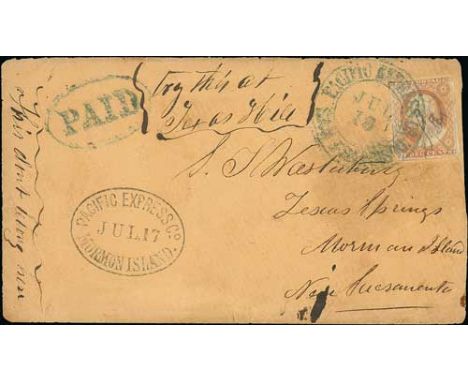 c.1855 Cover from San Francisco to Jesus Springs, Mormon Island, franked 3c (three margins, corner fault) cancelled in manusc