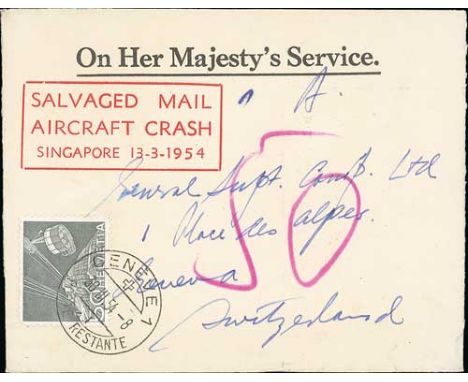 Switzerland. 1954 (Mar. 10) Cover franked 2/- from Melbourne to Geneva, a little scorched but without any cachet, enclosed wi