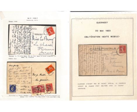 Mobile Box - Channel Islands. 1909-27 Picture Postcards to Jersey with French stamps cancelled boxed "JERSEY / FRANCE / M.B" 