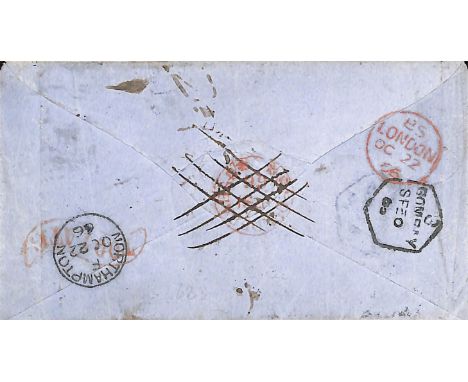 1868 Cover from Secunderabad, via Marseille, franked 4a8p with curved "INDIA UNPAID", boxed "INSUFFICIENT" and "DEFICIENT POS