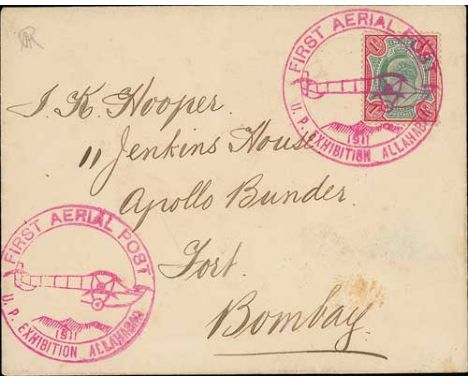 1911 (Feb 18) Allahabad First Aerial Post, registered cover to Bombay franked KEVII 1r tied by the special pictorial Aerial P