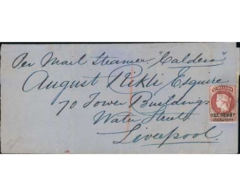 1877 (May) Newspaper wrapper to England "per mail steamer Caldera", franked at the 1d newspaper rate, the 1d stamp (S.G. 21) 