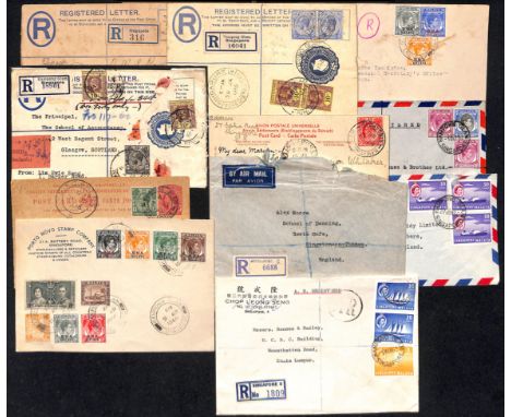 Kampong Glam. 1899-1964 Covers including 1899 registered A.R cover to Germany with "A.R" and boxed registration datestamp (ty