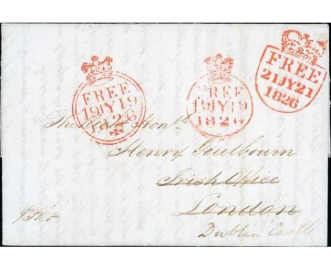 1826 (June 10) Entire letter from Woodhall, Jamaica to "The Right Honble Henry Goulburn, Irish Office, London p. Pkt", redire
