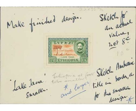 1957 Unadopted stamp size handpainted essays from the papers of Bradbury Wilkinson engraver Derek Fry, all with a central vie