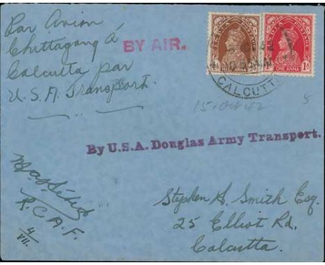 1942 (Oct 15) Cover endorsed "Par avion, Chittagong a Calcutta par U.S.A transport" and signed by Capt. M.A Hebert R.C.A.F, h