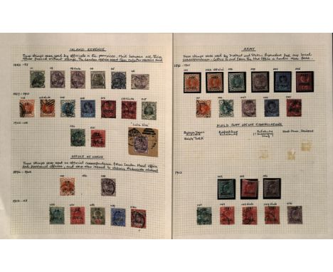 1882-1904 Mint and used selection on pages including Inland Revenue 1889 1/- green used, Office of Works 1902 ½d - 2½d used, 
