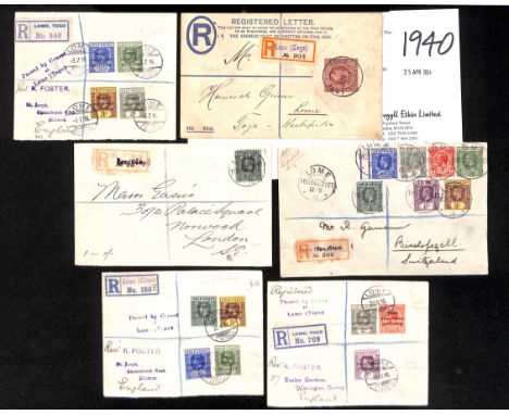 1915-16 Philatelic registered covers from Lome bearing Gold Coast stamps with Accra type 7 overprints, comprising four covers