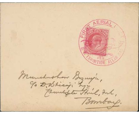 1911 (Feb 18) Allahabad First Aerial Post, cover to Bombay with KEVII 1a tied by the pictorial Aerial Post cancel in magenta,