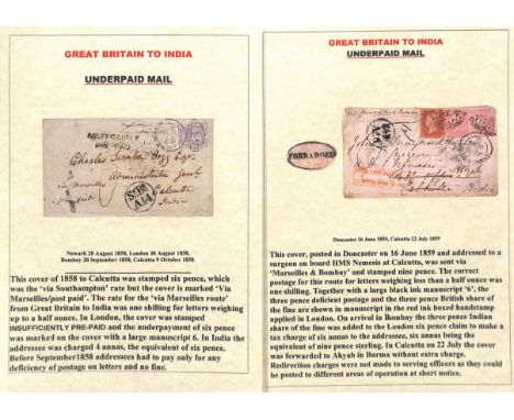 1858-59 Covers to Calcutta sent via Marseille, the first franked 6d from Newark with "INSUFFICIENTLY / PRE-PAID" and "St. Bg 