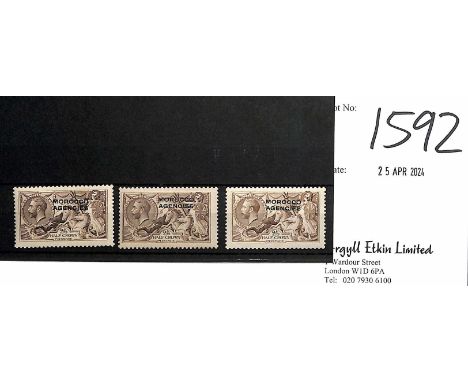 1914-31 Waterlow 2/6 Sepia-brown (2, shades) and Bradbury Wilkinson 2/6 Chocolate-brown, all variety overprint double, one al