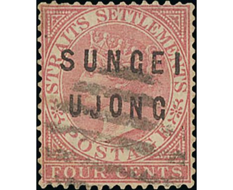 1882-84 4c Rose, "S" wide, used with neat bars cancel, light toning, the colour a little pale. Rare, only 250 requisitioned o
