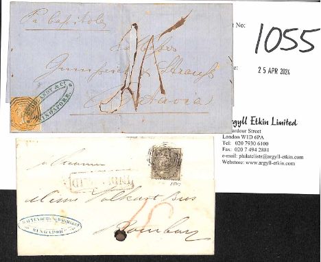 1860 (Oct 2) Entire to Bombay, docketed as from Hong Kong, franked 1856 4a black cancelled octagonal "B/172", boxed "INDIA PA