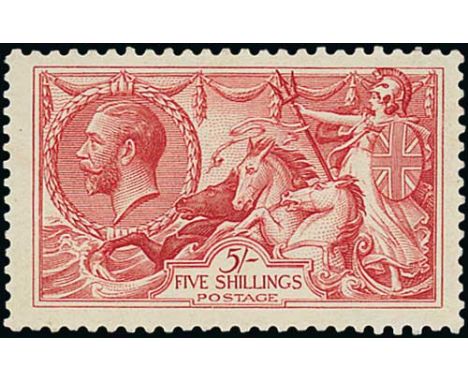 1918-19 Bradbury Wilkinson 5/- rose-red, fine unmounted mint. S.G. 416, £475. Photo on Page 12. 