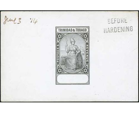 1914 Master Die Proof, as used for the 5/- and £1 stamps, in black on white glazed card, dated "June 3 '14" in manuscript and