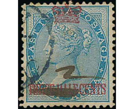 1869 2c Manuscript surcharge on 1½c on ½a, used with part Penang c.d.s, a fine example of this rare stamp. S.G. 10, £6,500. P