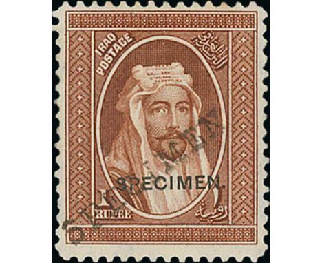1927 1r Red-brown overprinted "SPECIMEN", additionally handstamped "SPECIMEN" upon receipt by the Bechuanaland Post Office, n