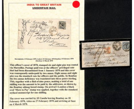 Officers Letters. 1869-70 Covers from Lahore or Rawalpindi both signed by army officers, sent via Marseille franked at the 6a