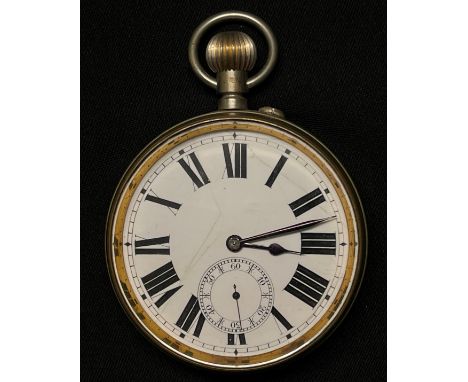 Giant Pocket Watch with white enamel dial with Roman Numerals. Separate Seconds Dial. Blued Hands. Movement marked "Giant" 