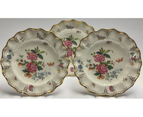 A pair of Royal Crown Derby Derby Days pattern shaped circular plates, 25.5cm, seconds; another, first quality (3) 