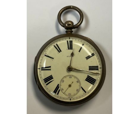 A Victorian silver open face pocket watch, white enamel dial, Roman numerals, subsidiary seconds dial, the dial numbered 4168