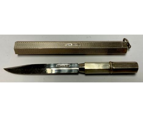 A silver hexagonal engine turned knife, Birmingham, 1974 