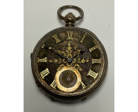 A Victorian silver open face pocket watch, the silvered engine turned dial set with gold coloured Roman numerals, subsidiary 