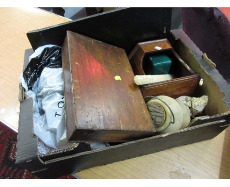 19th Century carved ivory paper knife, small 19th Century mahogany wall bracket, Japanese lacquer tray and sundries