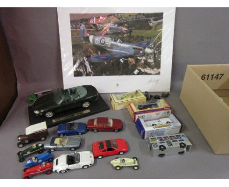 Maisto die-cast model Jaguar XK8 together with a small quantity of various die-cast model vehicles and an unframed print of s
