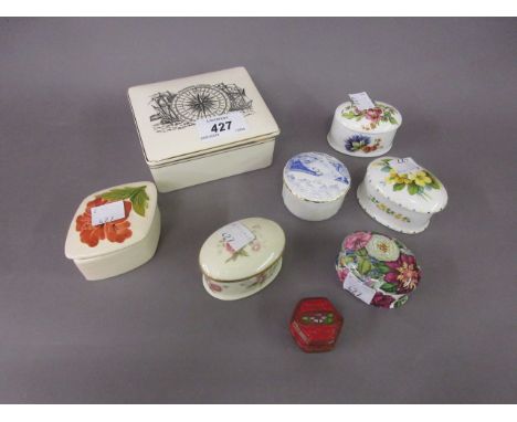 Moorcroft Hibiscus pattern trinket box and cover, together with seven various trinket boxes