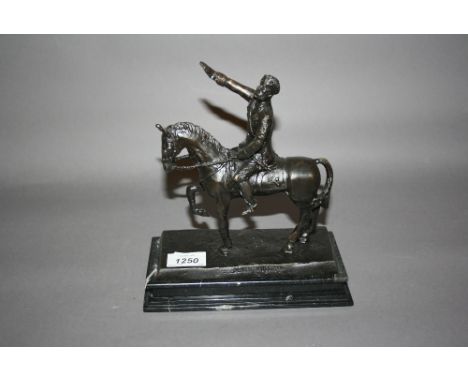 Modern dark patinated bronze figure of Mussolini on a rectangular marble plinth