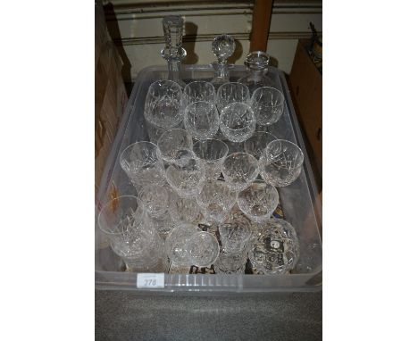 Quantity of Waterford glass ware comprising: set of six hock glasses, eight wine glasses, two brandy balloons, four sherry gl