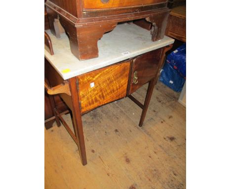 Late 19th / early 20th Century mahogany washstand having white marble galleried top with flush panel doors