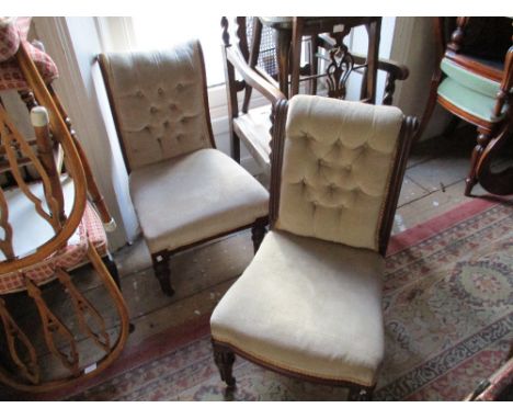 Two Victorian button upholstered low seat nursing chairs