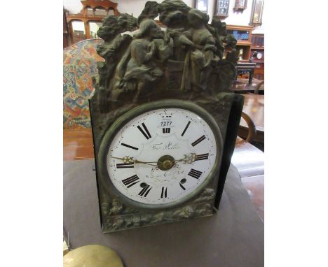 19th Century French Comtoise two train wall clock with alarm, the white convex dial, signed Francois Pallice au Theil, within