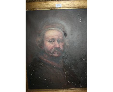 19th Century oil on canvas, head and shoulder portrait of Rembrandt, 23ins x 19ins, gilt framed