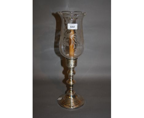 20th Century Birmingham silver and etched glass storm lamp