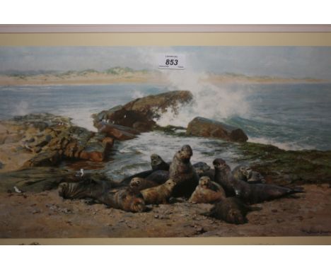 David Shepherd Limited Edition signed print, No. 786 of 1500, titled ' Elephant Seals ', 14ins x 23ins