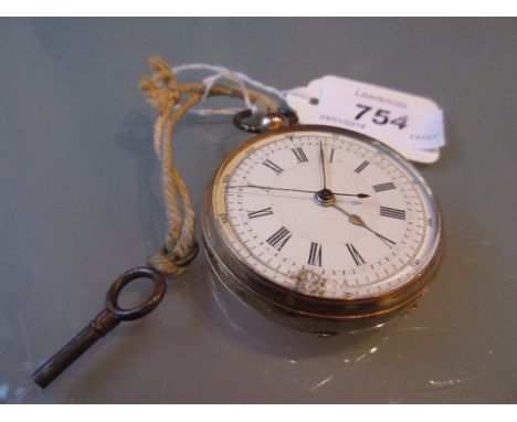Continental 14ct yellow gold cased open face chronograph pocket watch having enamel dial with Roman numerals (damaged edge to
