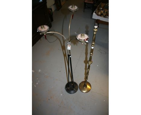 Brass standard lamp, 1950's three branch standard lamp (at fault) and a modern standard lamp