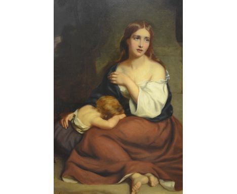 John Lucas, oil on canvas, portrait of a woman and child ' Forsaken ', signed and dated January 1846, 55ins x 43.5ins in a co