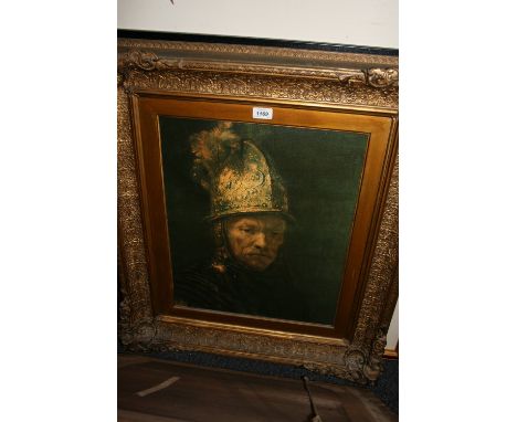 19th Century rectangular gilt moulded composition picture frame housing a portrait print, aperture 20ins x 16.25ins together 