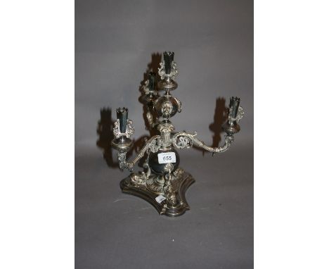 19th Century silver plated four branch epergne stand on fish supports