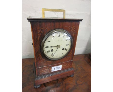 Small 19th Century French rosewood boxwood marquetry inlaid mantel clock, the enamelled dial with Roman numerals with a two t