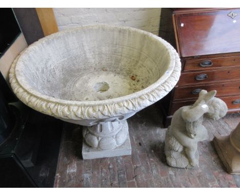 Large cast concrete and white painted circular garden planter, together with a 20th Century cast concrete garden figure of pu