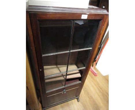 20th Century mahogany display cabinet with single bar glazed door above a single panel door (one glass at fault) together wit