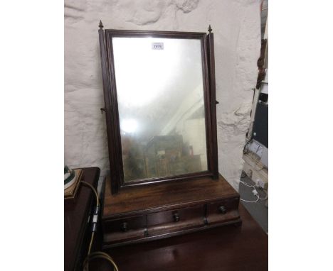 George III mahogany rectangular swing frame box toilet mirror with three drawer ogee fronted base and bracket feet